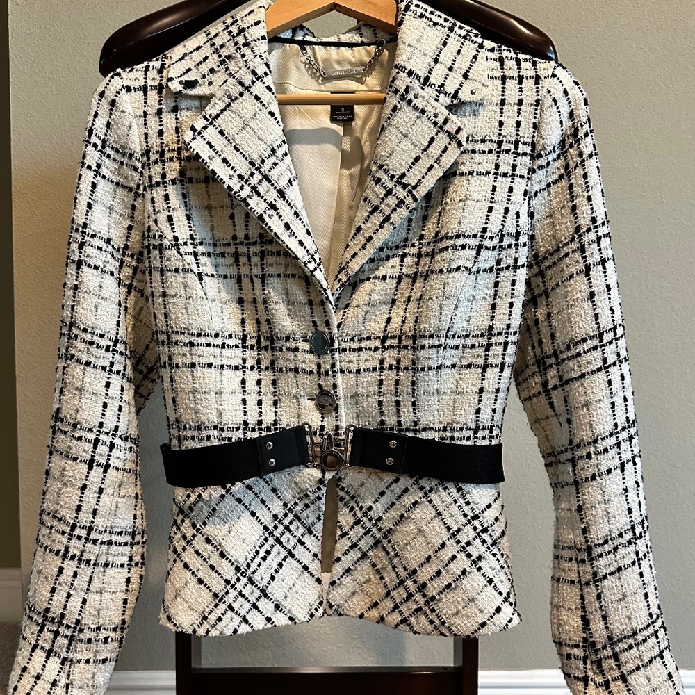 WHBM White w/ Black/Gray Plaid Blazer Jacket (Sz 8)